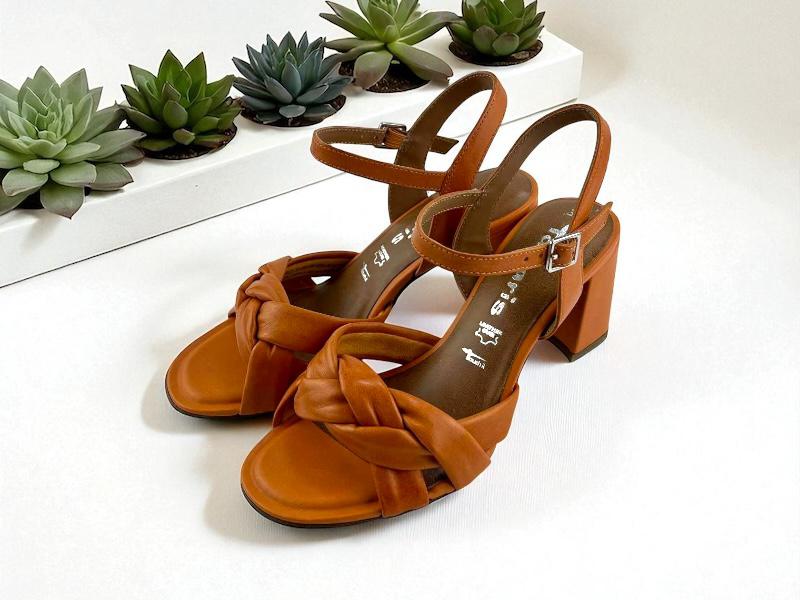 Tamaris| Sandalias cuero trenzadas tacón cuadrado naranjas Lidia