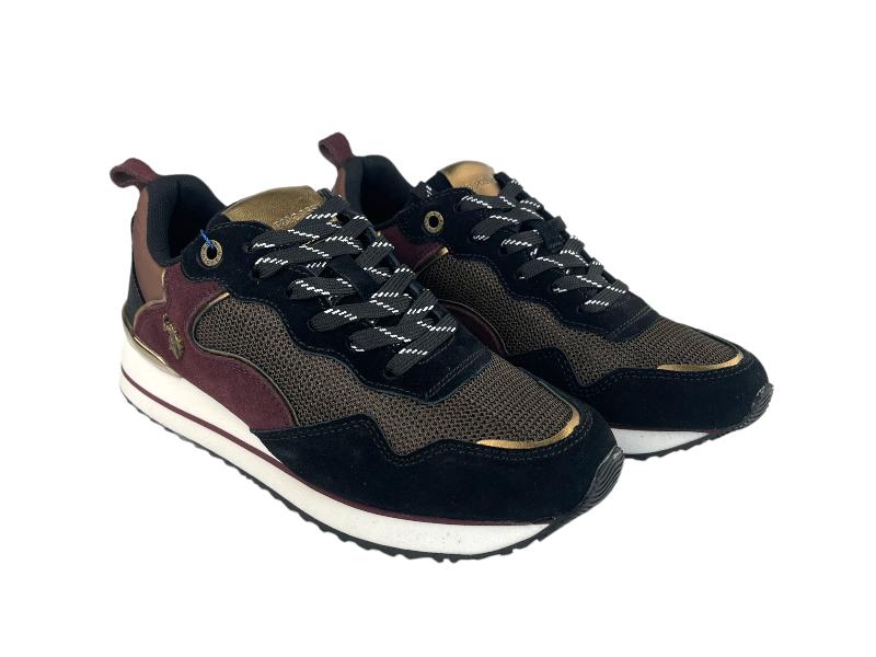 US Polo Assn. | Baskets femme en cuir et textile aubergine et noir Michigan