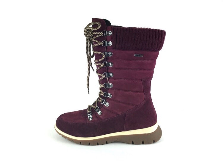 Caprice | Botas Tex Burdeos Panamá de mujer con cordones y borreguillo