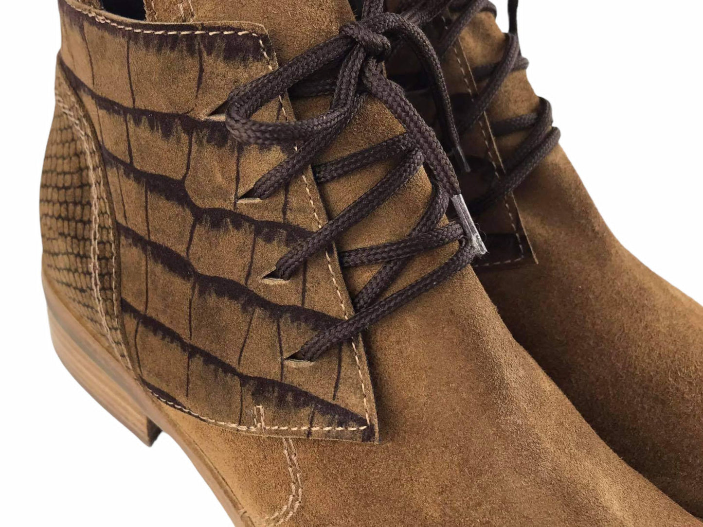 Plumers | Botines de mujer Ibiza planos, con cordones, en piel ante color cuero