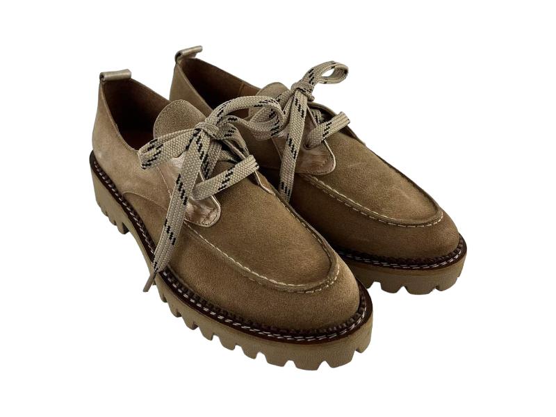 Salonissimos | Zapatos planos mujer con cordones piel ante arena Connie