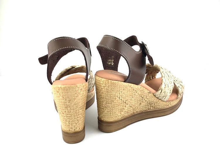 48 Hours | Sandalias mujer cuña yute y piel color marrón chocolate Sara