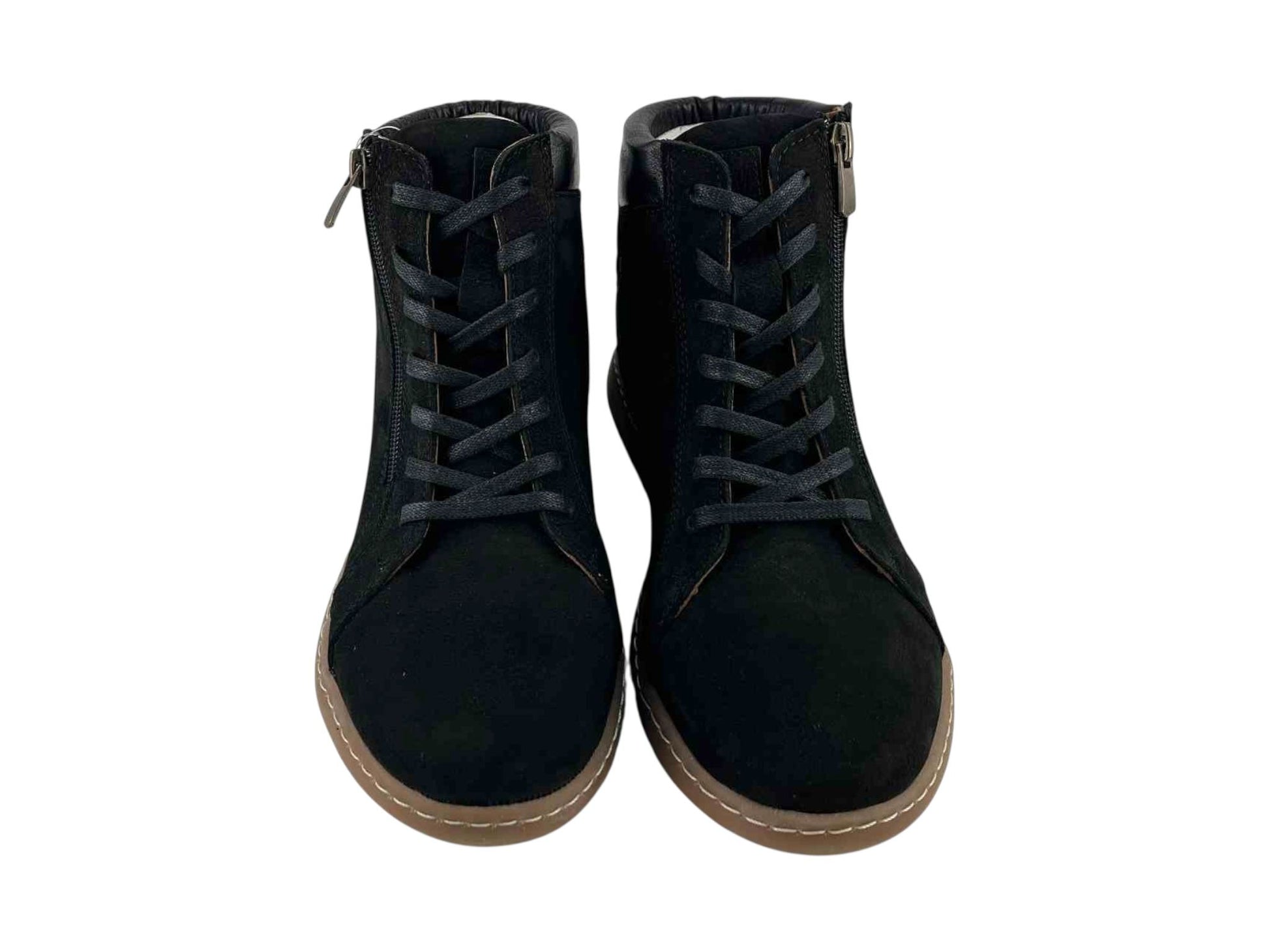 Botines en piel de la marca 48Hours para mujer en piel legítima nobuk con cordones y suela muy cómoda en color marrón claro.