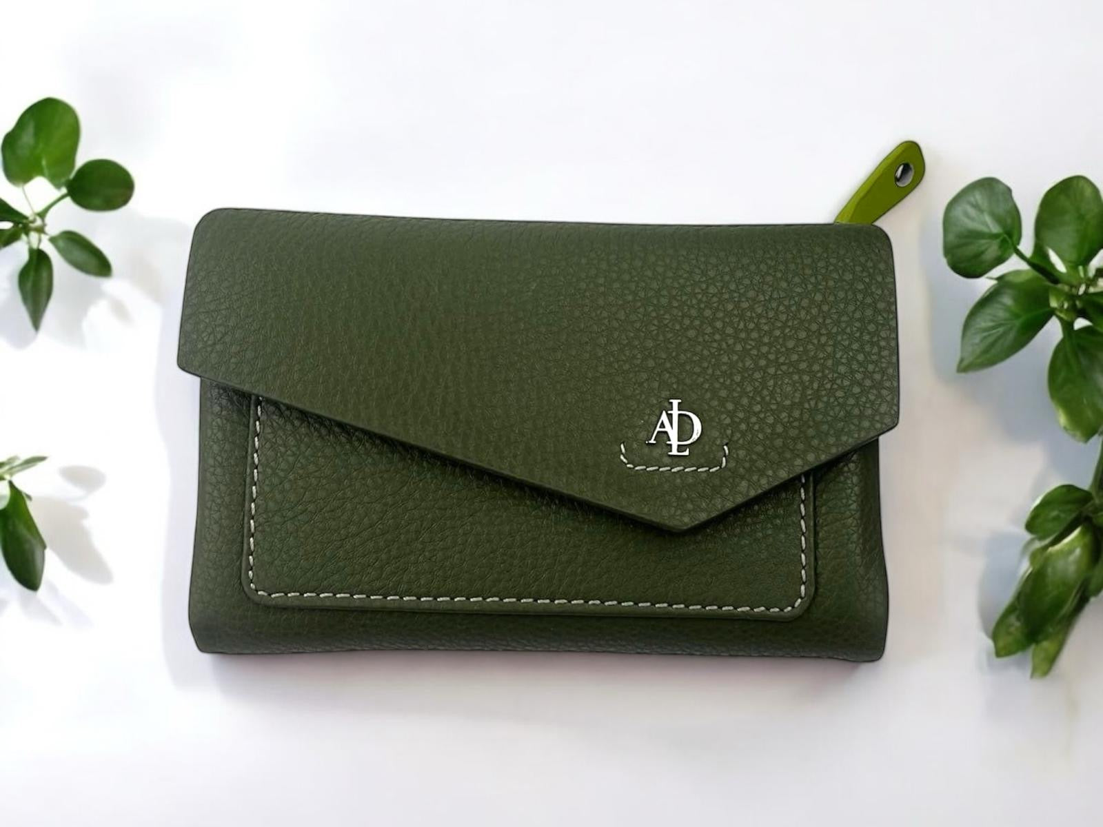 Adapell | Cartera billetera monedero y tarjetero mujer piel legítima verde multicolor grande Belle.