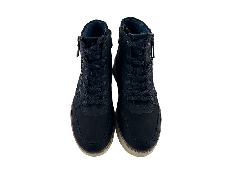 Tamaris | Women's suede leather comfort ankle boot with zipper and laces, low-top Navy Texas