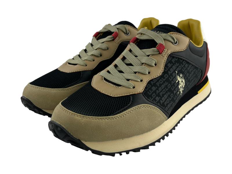 USPolo Assn. | Tennis | Men's eco-leather and textile sneakers with black and beige laces Houston