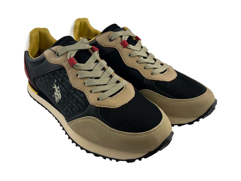 USPolo Assn. | Tennis | Men's eco-leather and textile sneakers with black and beige laces Houston
