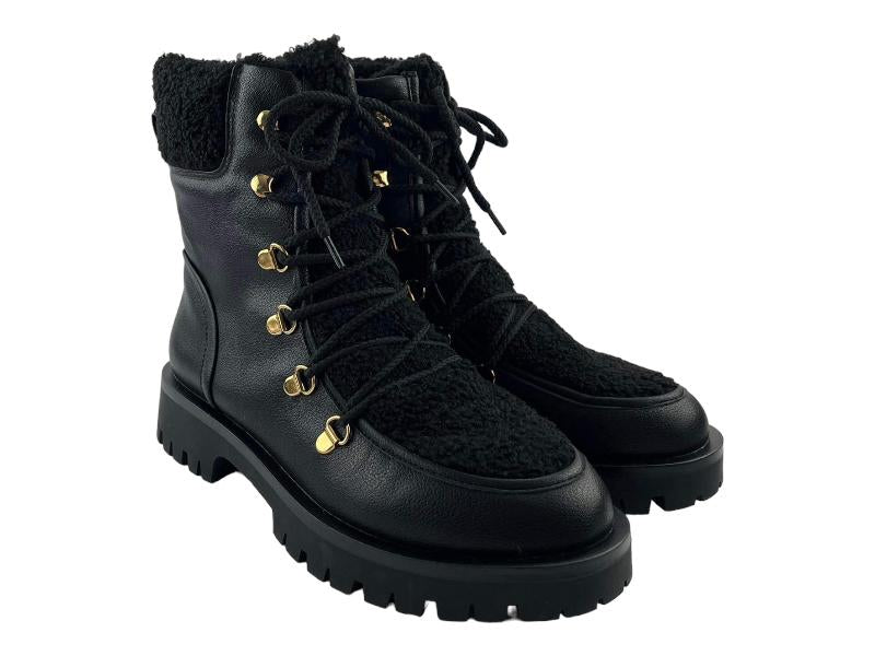 Tamaris |Women's black eco-leather and black shearling military boot Dona