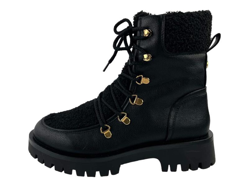 Tamaris |Women's black eco-leather and black shearling military boot Dona