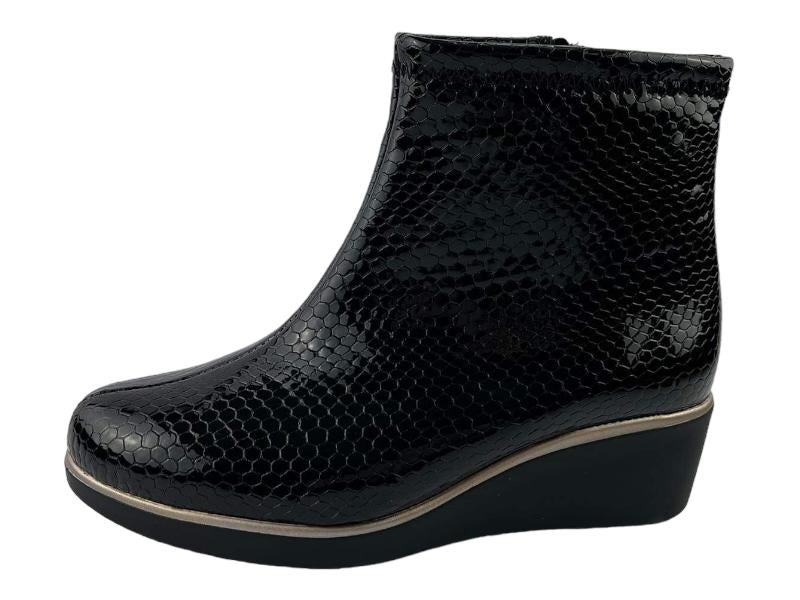 Cutillas | Women's wedge ankle boots with side zipper black patent leather Teruel