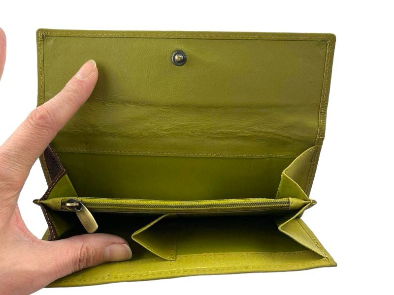 Adapell | Billetera, cartera y monedero mujer piel legítima verde oliva Luisa
