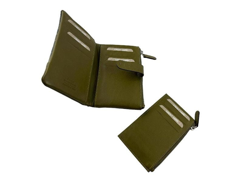Ferchi | Women's green genuine leather wallet, purse and purse Laura Medium