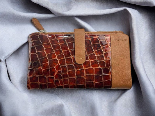 Ferchi | Sheila brick and brown genuine leather wallet, purse and purse