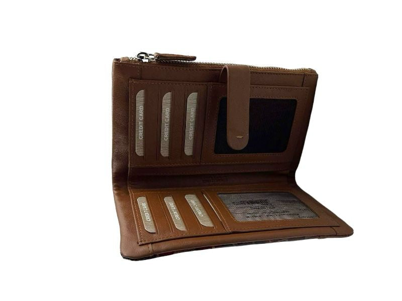 Ferchi | Sheila brick and brown genuine leather wallet, purse and purse