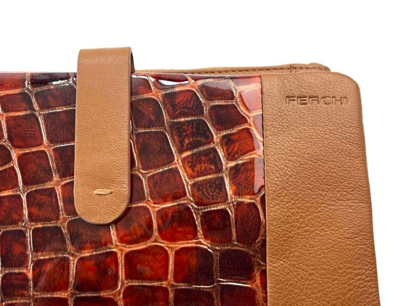 Ferchi | Billetera, cartera y monedero piel legítima color teja y marrón Sheila