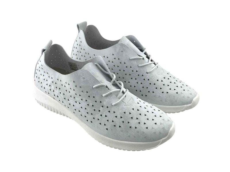 Tenis casuales de mujer con cordones blancos, ultraligeros, con microperforaciones, plantilla extraíble y suela antideslizante.