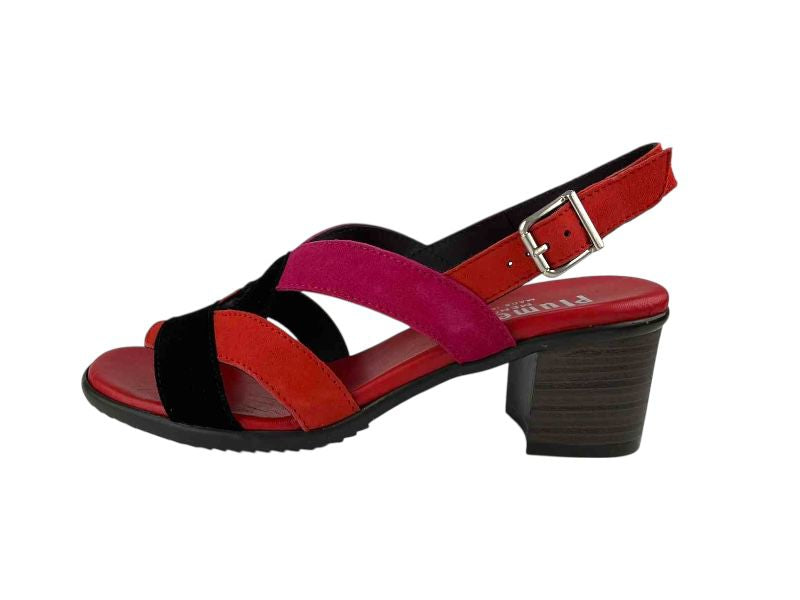 Sandalias de mujer cómodas y elegantes en piel multicolor, con hebilla lateral para su ajuste, tacón cuadrado cómodo,