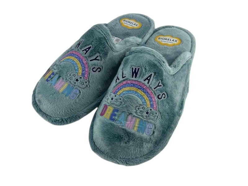 Pantuflas descalzas para mujer  Biorelax always dreaming, de felpa en color azul,   con suela antideslizante, ideales para el invierno.