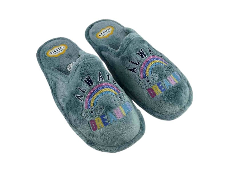 Zapatillas de casa de invierno para mujer, de la marca Cosdam, en color azul, con detalles divertidos, y eslogan de Always dreaming y suela antideslizante.