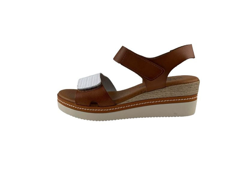 Issa Miel Women's beige and white two-tone wedge leather sandals