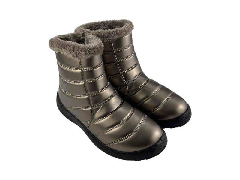 Botines Tex de mujer acolchados en color bronce metalizado con forro en cuello, suela antideslizante negra, muy ligeros y cómodos.