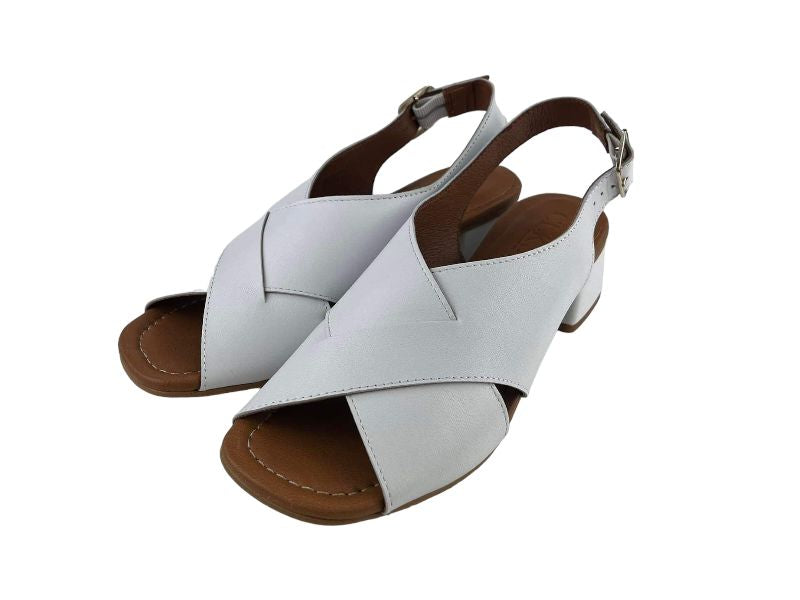 CLKS | Lou white low square heel women's leather sandals