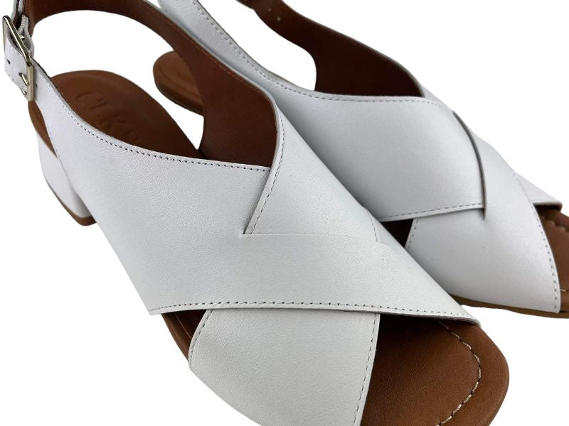 CLKS | Lou white low square heel women's leather sandals