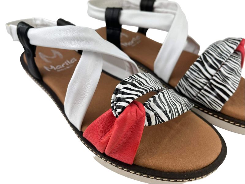 Marila | Sara white multicolored flat leather sandals