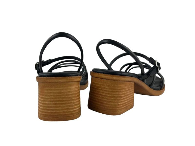 Marila | Black London geometric low heel strappy leather sandals
