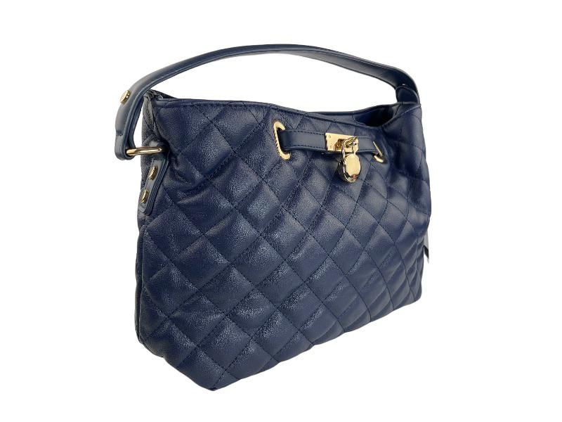 Paula Rossi Navy blue quilted bag with Strasbourg padlock detail