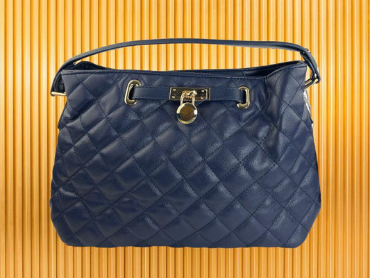 Paula Rossi | Navy blue quilted bag with Strasbourg padlock detail