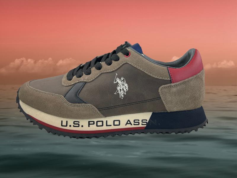 US Polo Assn. | Brown, red and navy blue eco-leather and eco-suede men's sneakers Manchester