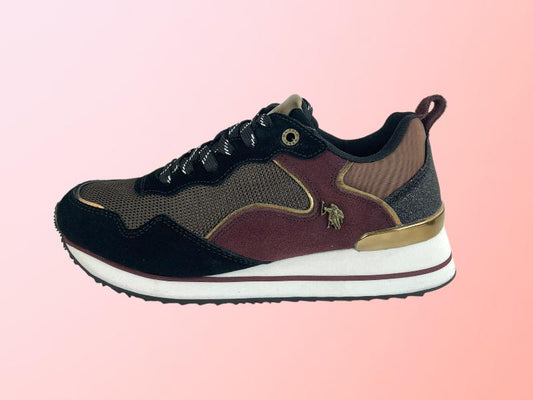 US Polo Assn. | Baskets femme en cuir et textile aubergine et noir Michigan