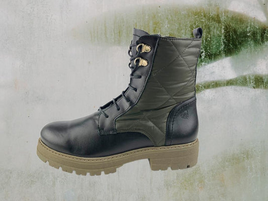 Yokono | Women's boots military style genuine leather nylon black and green Bovec