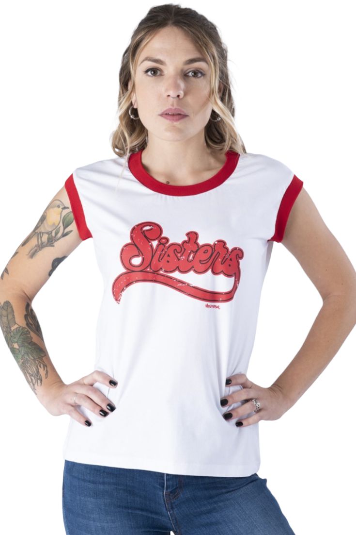 Animosa | Camiseta deportiva mujer Sisters blanca y roja