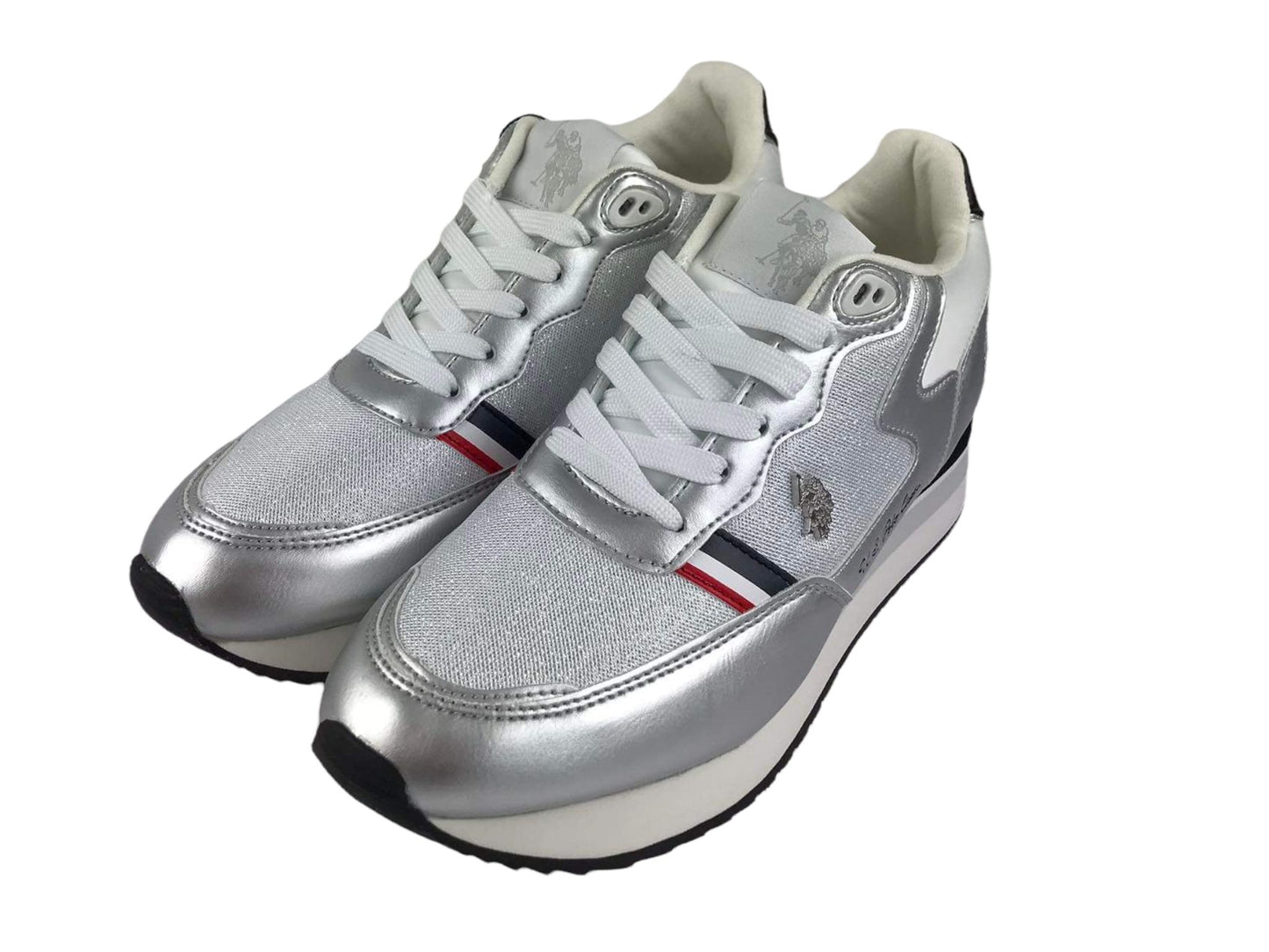 US Polo Assn. | Women's sneakers with silver gray and navy eco-leather SYL laces
