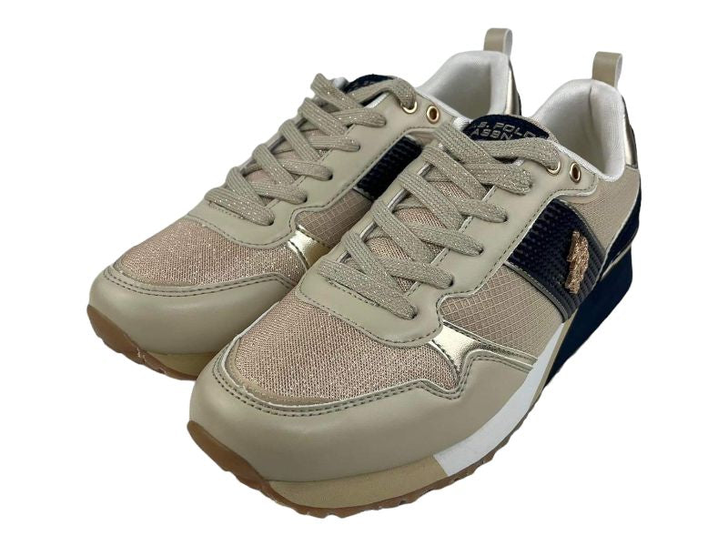 US Polo Assn. | Women's sneakers with beige FRIDA eco-leather and textile laces