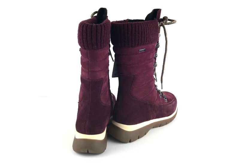 Caprice | Tex Burgundy Panama boots for women with laces and shearling