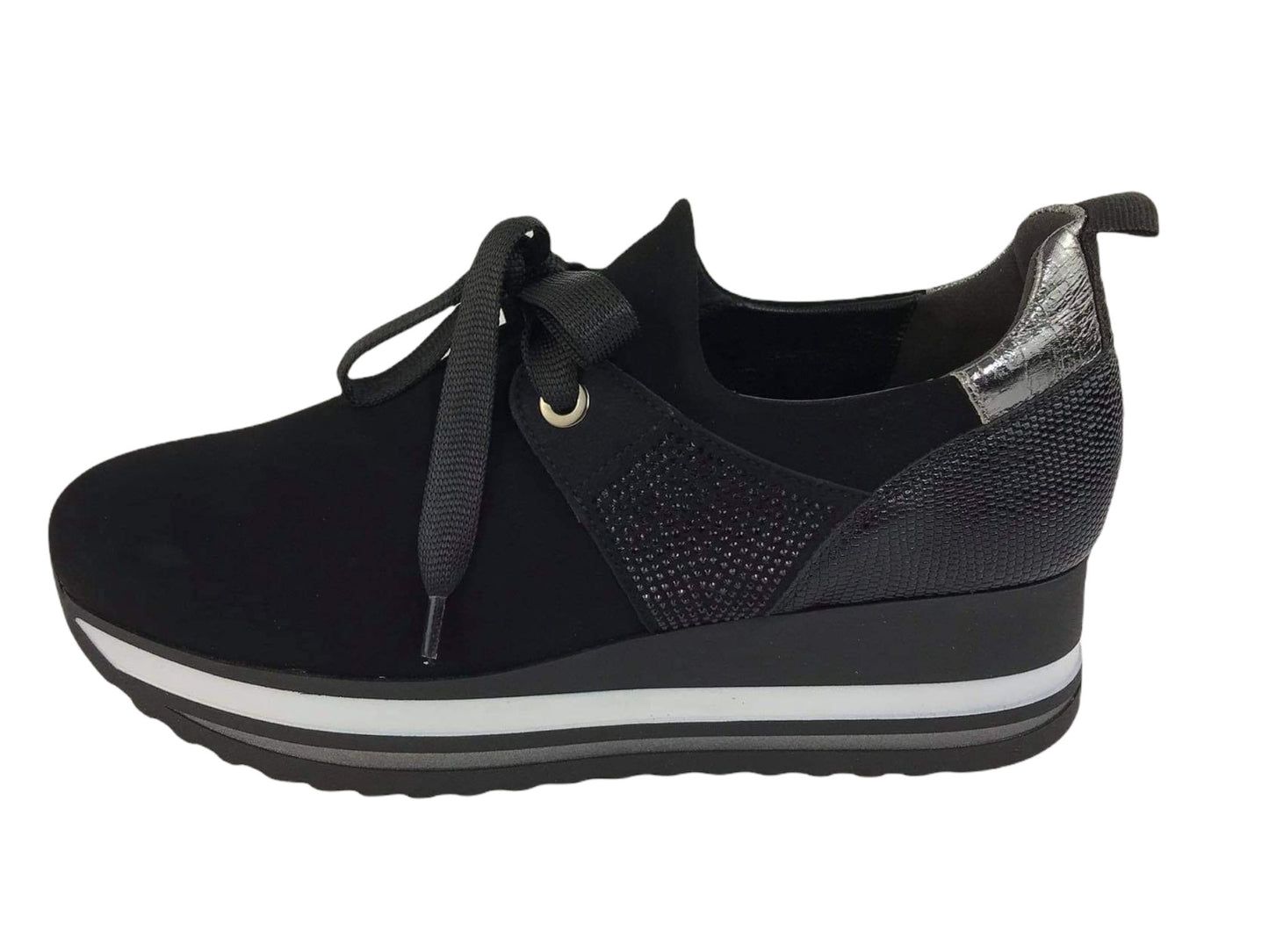Commart | Women's black Nubuck sneakers with Milano bow
