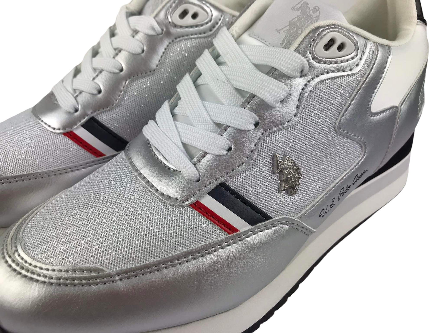 U.S.PoloAssn. | Sneakers mujer con cordones gris plata y marino ecopiel SYL