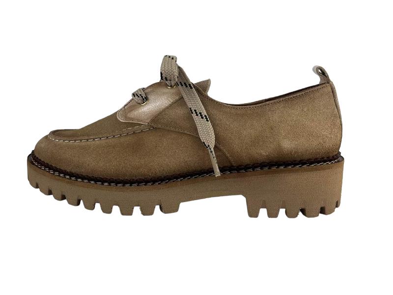 Salonissime | Chaussures plates pour femmes à lacets en cuir suédé sable Connie