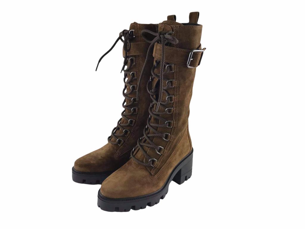 Alps | Women's boots with laces and zipper suede Laura chocolate