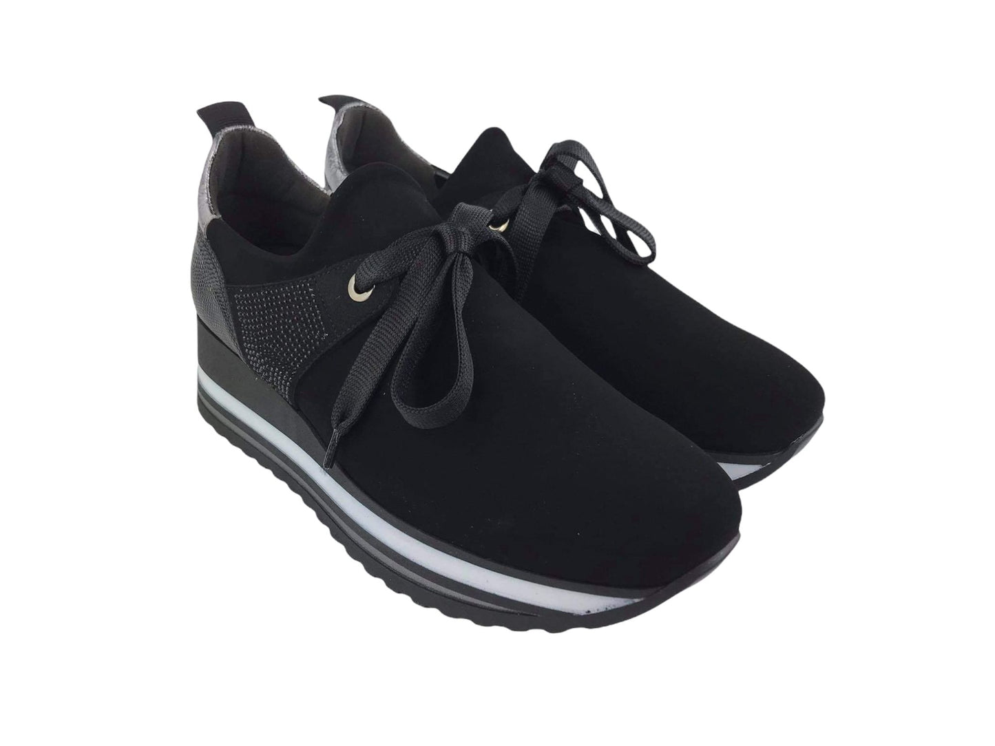 Comart | Zapatos sneakers negros Nobuck de mujer con lazo Milano