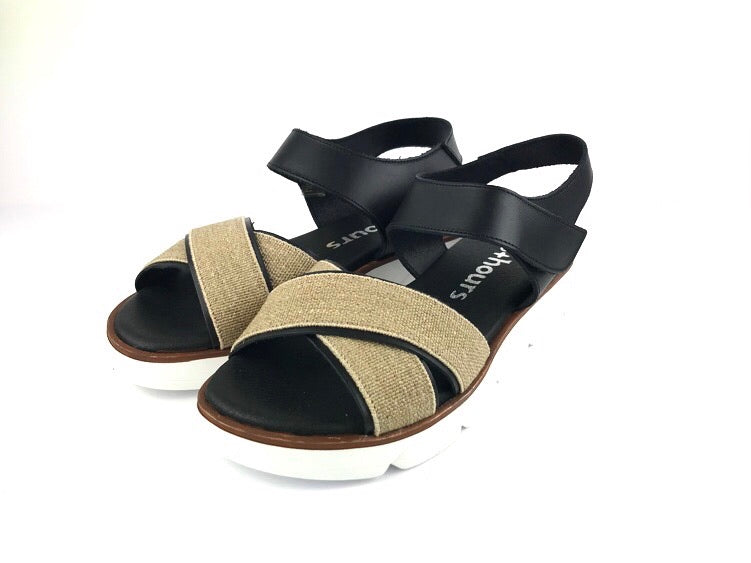 48 hours | Black leather flat sandals