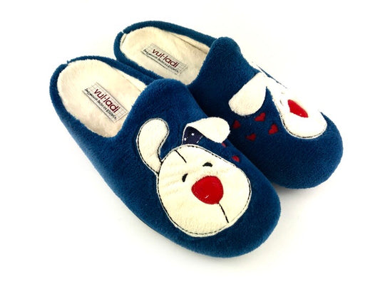 Vulladi | Women's blue dog barefoot slippers.