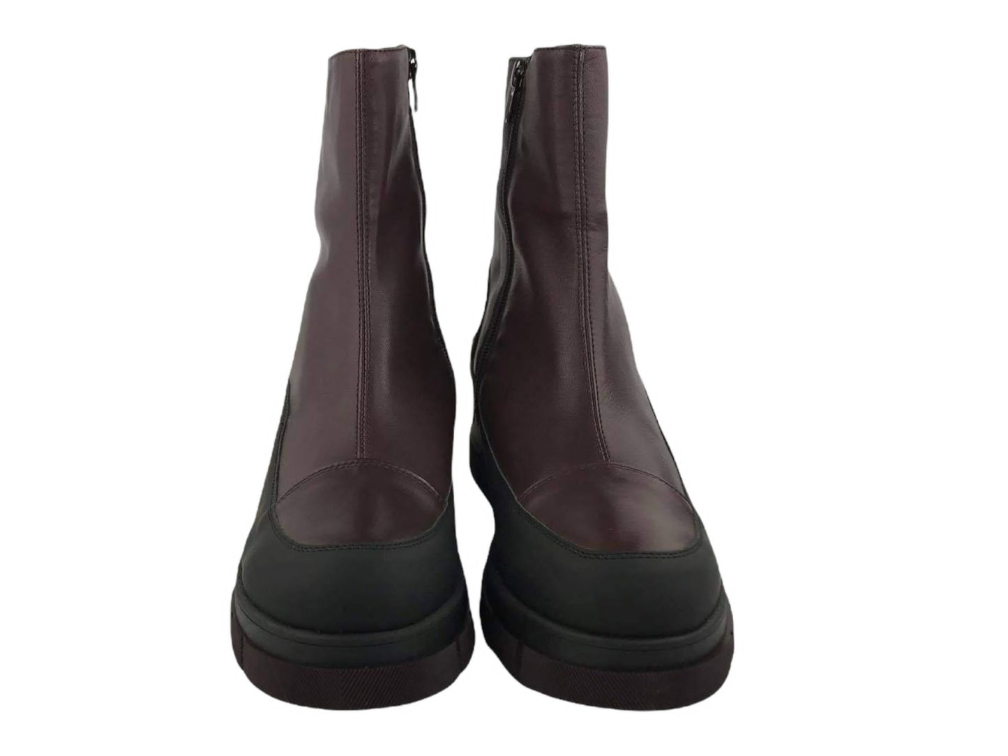 Commart | Women's flat ankle boots with zipper and burgundy platform Leila