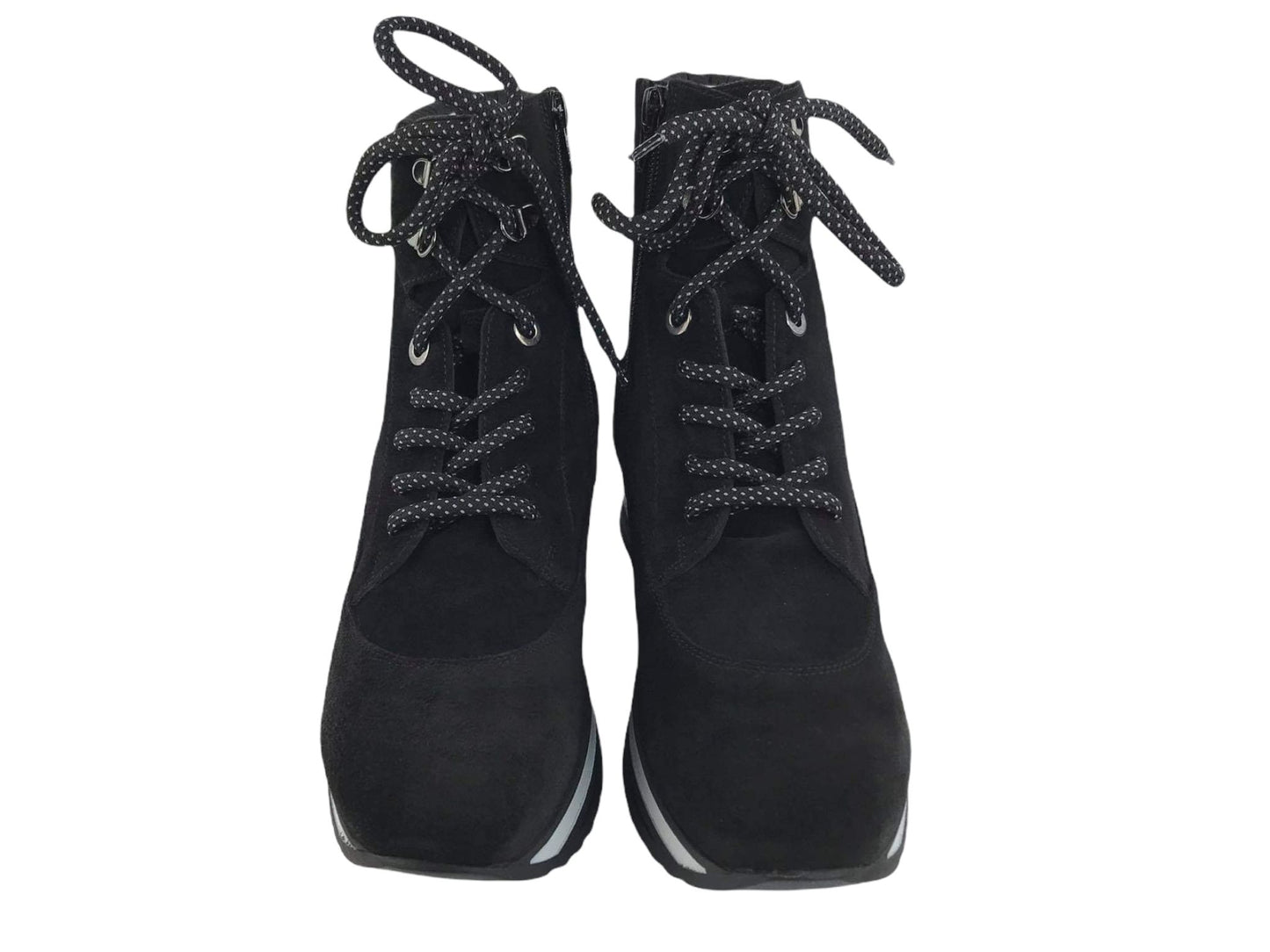 Commart | Women's lace-up and zippered wedge ankle boots in black Sira leather