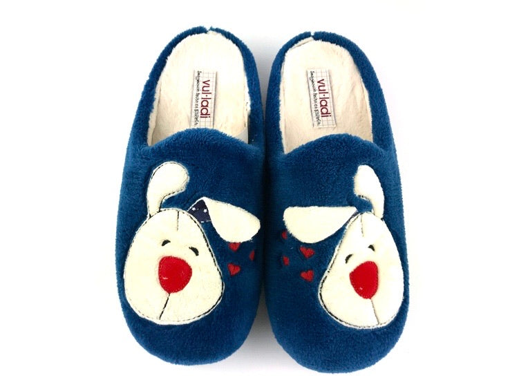 Vulladi | Women's blue dog barefoot slippers.