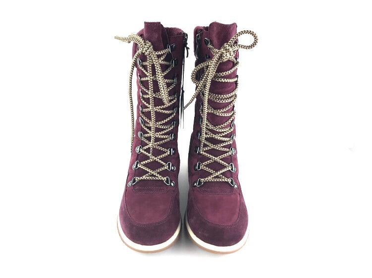 Caprice Tex Burgundy Panama boots for women with laces and shearling