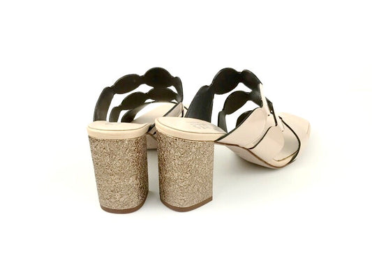 Plumers | Tan sandal patent leather dress sandal